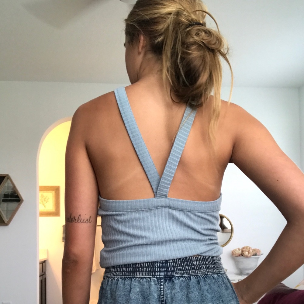 Me To We blue tank top